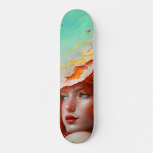 Beautiful Artistic Abstract Red Haired Ginger Girl Skateboard