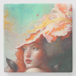 Beautiful Artistic Abstract Red Haired Ginger Girl Stone Coaster
