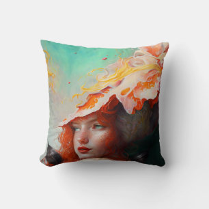 Beautiful Artistic Abstract Red Haired Ginger Girl Throw Pillow