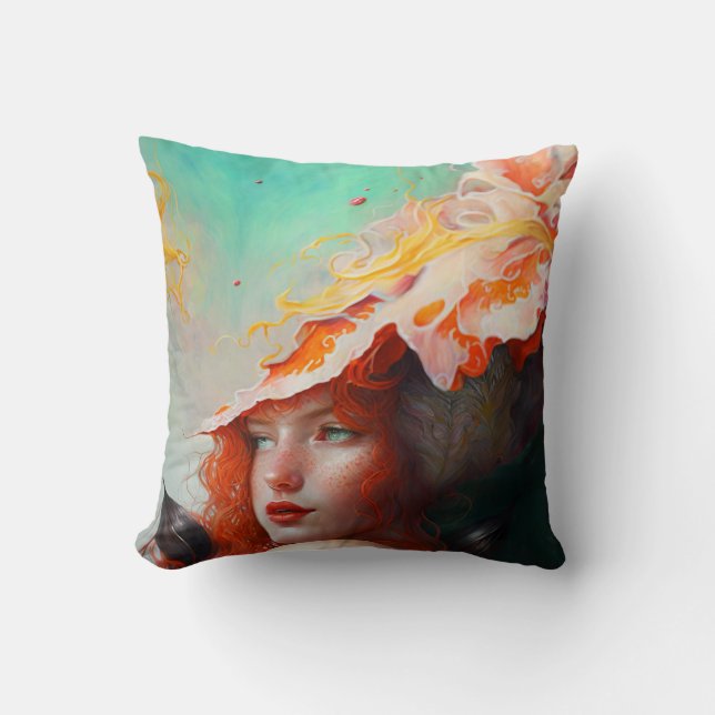 Beautiful Artistic Abstract Red Haired Ginger Girl Throw Pillow (Front)