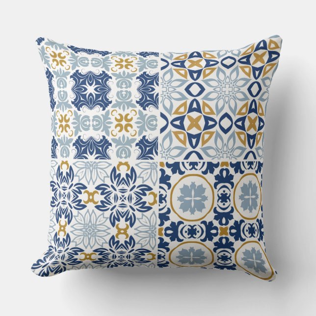 Beautiful artistic blue Portuguese tile pattern Throw Pillow (Front)