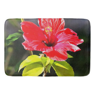 Beautiful Artistic Red Tropical Hibiscus Flower Bath Mat