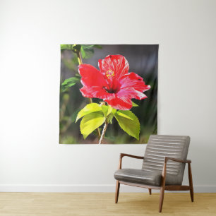 Beautiful Artistic Red Tropical Hibiscus Flower Tapestry