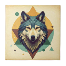 Beautiful artistic vintage geometric wolf Brown