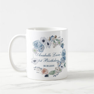Beautiful Ash Blue Floral Birthday Coffee Mug
