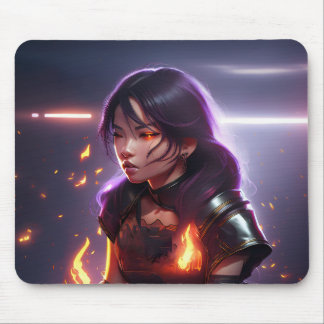 Beautiful Asian Girl Shoots Fire From Eyes Mouse Pad