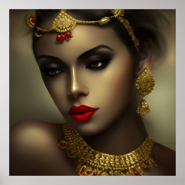 Beautiful Asian Indian woman Exotic red head piece Poster (Front)