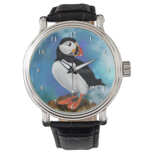 Beautiful Atlantic Puffin Bird Clown Beak Painting Watch