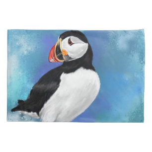 Beautiful Atlantic Puffin Bird Painting Art Migned Pillowcase