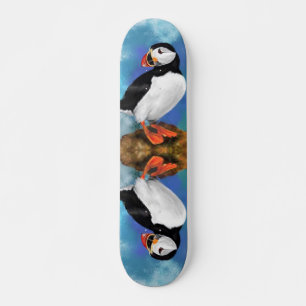 Beautiful Atlantic Puffin Bird Painting Art Migned Skateboard