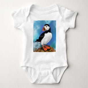 Beautiful Atlantic Puffin Bird Painting Migned Art Baby Bodysuit