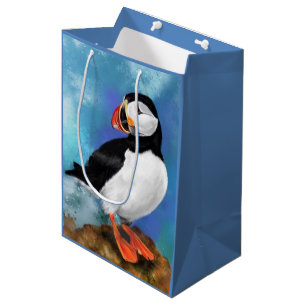 Beautiful Atlantic Puffin Bird Painting Migned Art Medium Gift Bag