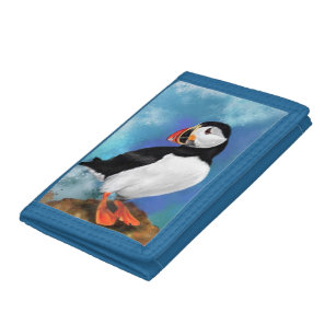 Beautiful Atlantic Puffin Bird Painting Migned Art Trifold Wallet