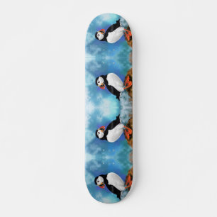 Beautiful Atlantic Puffin Bird Painting Migned - Skateboard