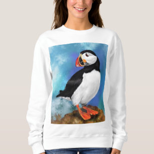 Beautiful Atlantic Puffin Bird Painting Migned Sweatshirt