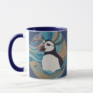 Beautiful Atlantic Puffin Ocean Waves Mug