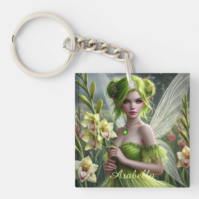 Beautiful August Fairy in Gladioli Keychain (Front)