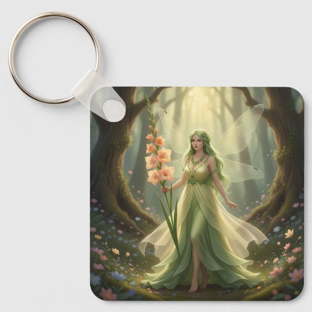 Beautiful August Peridot Fairy Keychain (Front)
