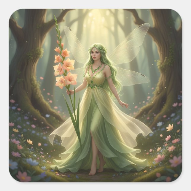 Beautiful August Peridot Fairy Square Sticker (Front)