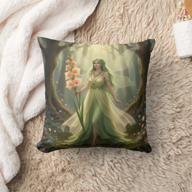 Beautiful August Peridot Fairy Throw Pillow (Blanket)