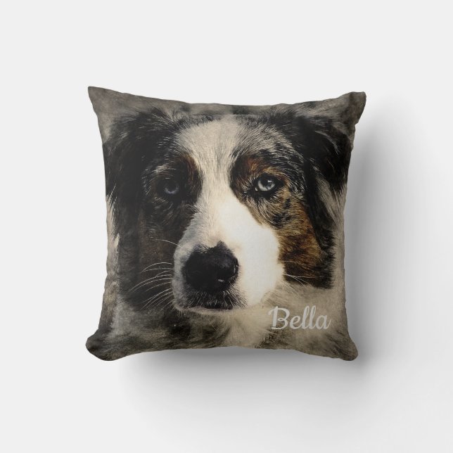 Beautiful Australian Shepard Custom Personalized Throw Pillow (Front)