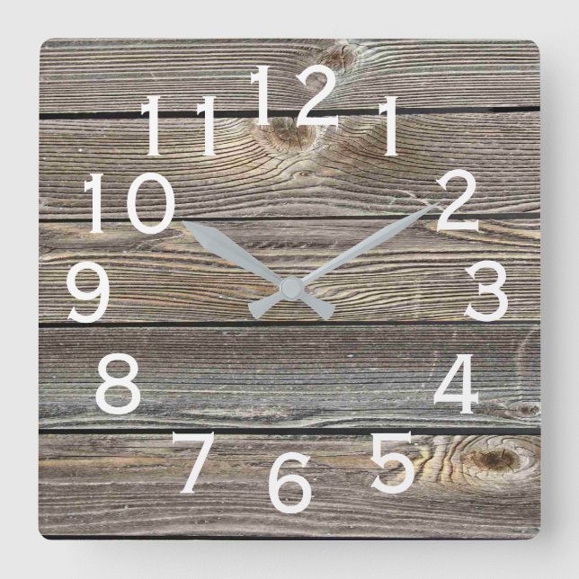 Beautiful authentic looking Rustic Barn wood Square Wall Clock (Front)