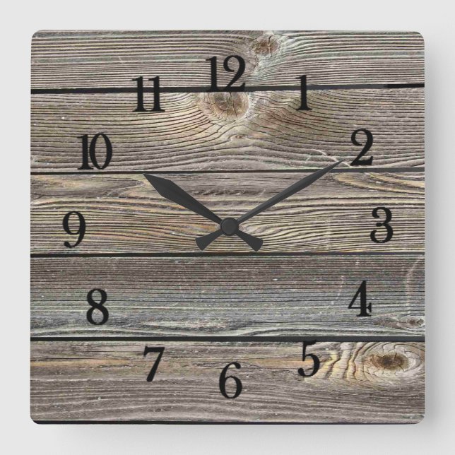 Beautiful authentic looking wood horizontal print square wall clock (Front)