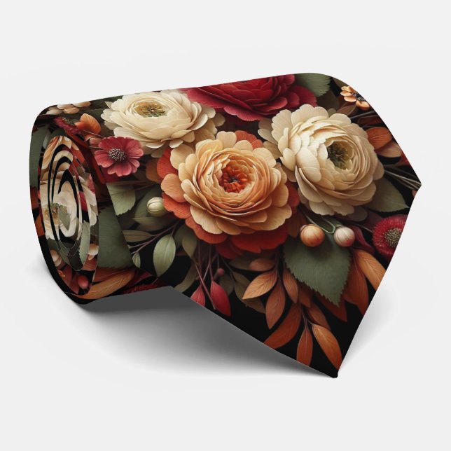 Beautiful Autum Flowers Grooms Wedding Tie (Rolled)