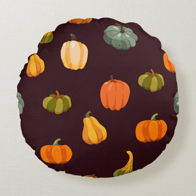 Beautiful autumn background with colorful pumpkins round pillow (Front)