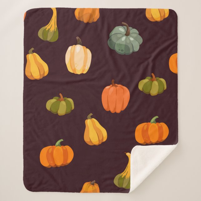 Beautiful autumn background with colorful pumpkins sherpa blanket (Front)