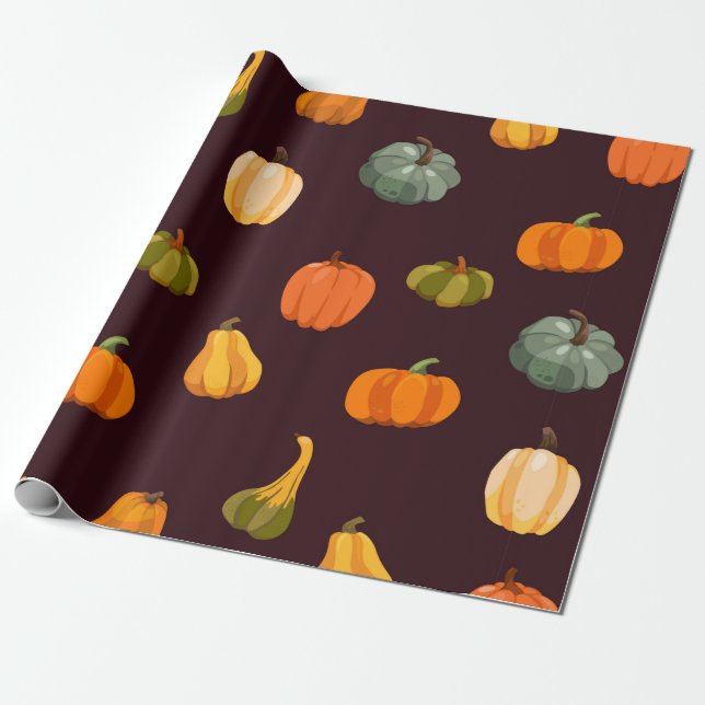 Beautiful autumn background with colourful pumpkin wrapping paper (Unrolled)