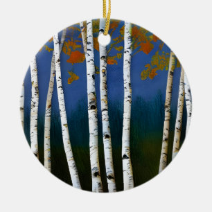 Beautiful Autumn Birch Ceramic Ornament