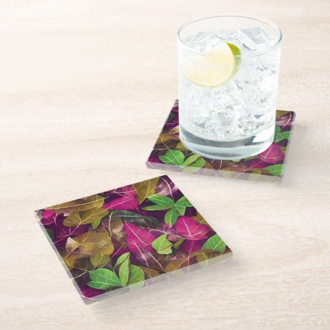 Beautiful Autumn Fall Leaves Pattern   Glass Coaster (Angled)