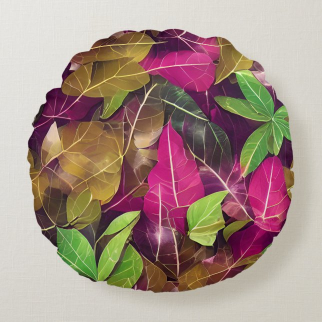 Beautiful Autumn Fall Leaves Pattern  Round Pillow (Front)