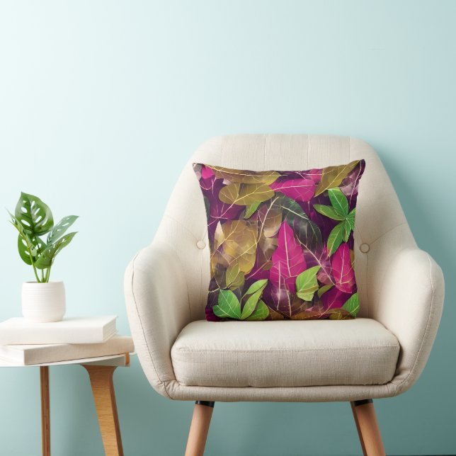 Beautiful Autumn Fall Leaves Pattern Throw Pillow (Chair)