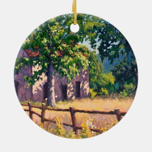 Beautiful Autumn Farm House Scene Ceramic Ornament (Back)