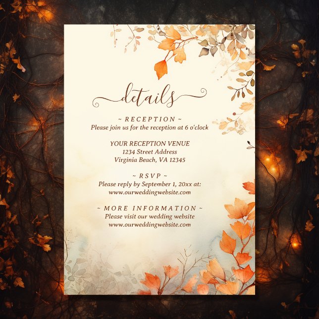 Beautiful Autumn Leaves Fall Wedding Details Enclosure Card (Front - Beautiful Autumn Leaves Fall Wedding Details Enclosure Card)