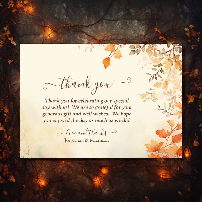 Beautiful Autumn Leaves Fall Wedding Thank You Card (Front - Beautiful Autumn Leaves Fall Wedding Thank You Card)