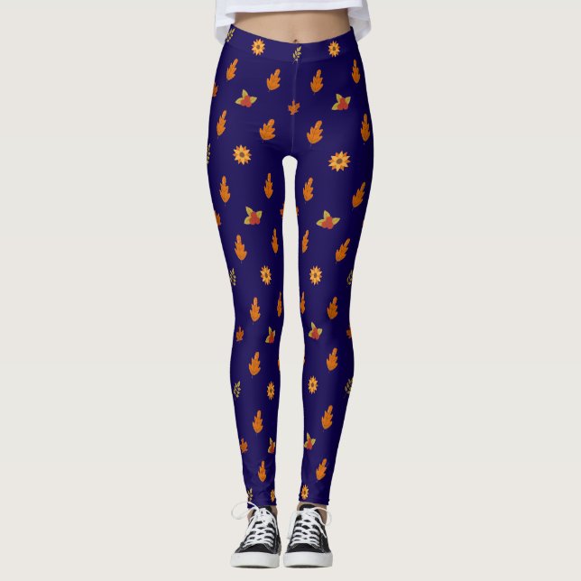 Beautiful Autumn Leaves Flowers Pattern Girly  Leggings (Front)