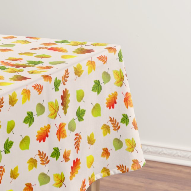 Beautiful Autumn Leaves on Light Beige Tablecloth (In Situ)