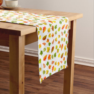 Beautiful Autumn Leaves on White Short Table Runner