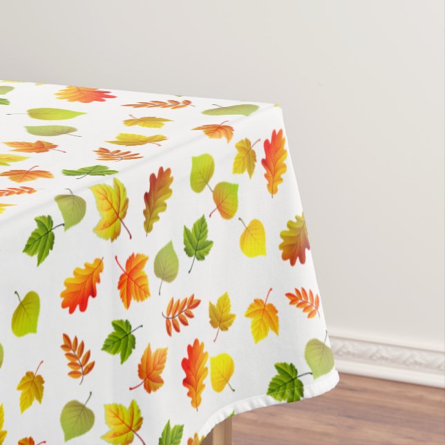Beautiful Autumn Leaves on White Tablecloth (In Situ)