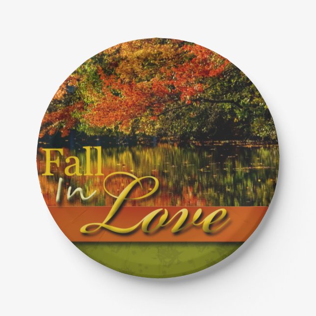 Beautiful Autumn Photo Fall In Love Wedding Rustic Paper Plate (Front)