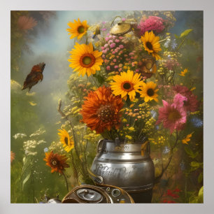 Beautiful autumn sunflowers wildflowers farm poster