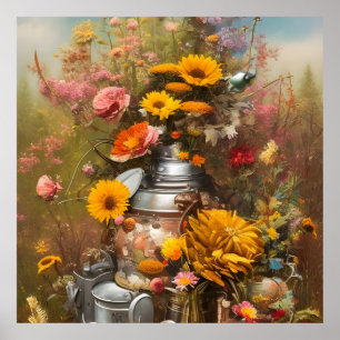 Beautiful autumn sunflowers wildflowers  poster