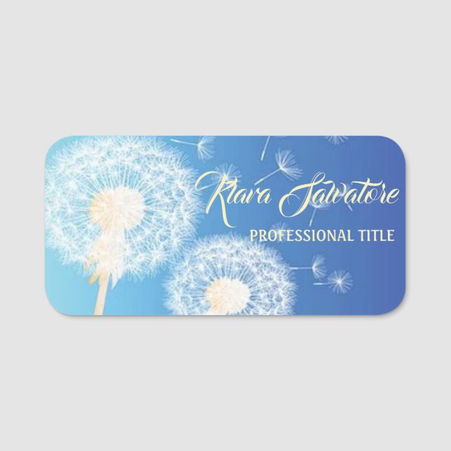 Beautiful Awesome Blue With Dandelion Name Tag (Front)