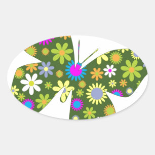 Beautiful Aziza Butterfly Wing Whimsy Blossoms Oval Sticker