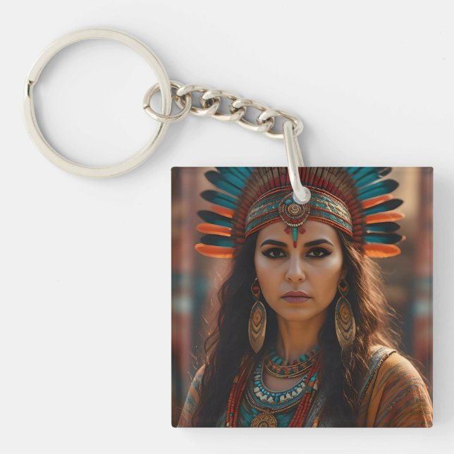 Beautiful Aztec woman Keychain (Front)