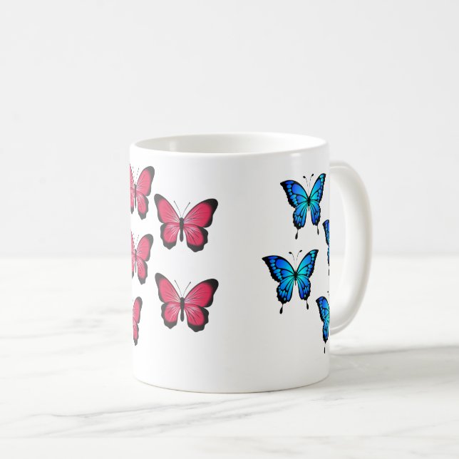 Beautiful azure blue fuchsia pink butterflies  coffee mug (Front Right)