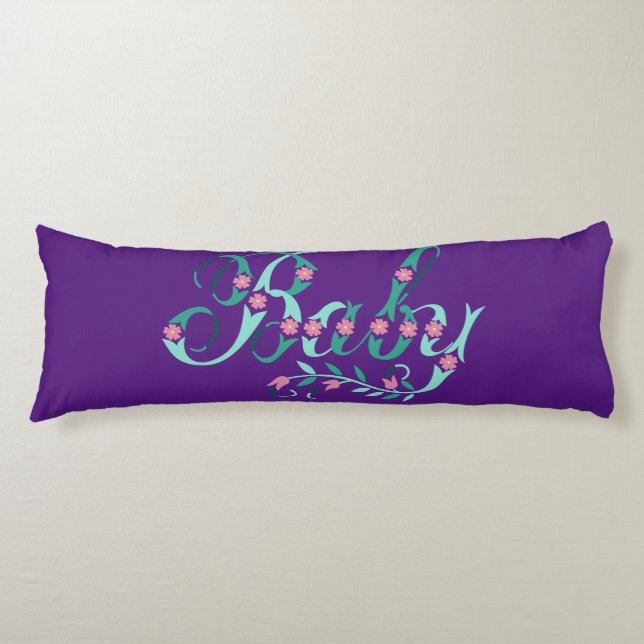 Beautiful Baby Blue Purple Pink Flowers Bedding Body Pillow (Front)